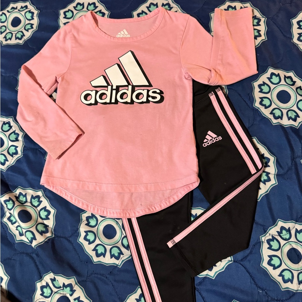 Adidas Pink Top and Black Leggings Set